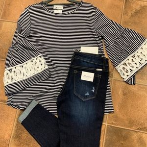 Navy & White Striped Top